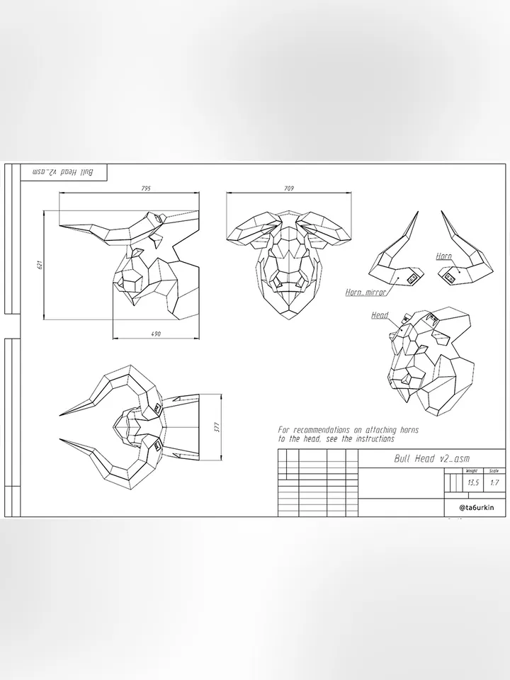 Welding Project Plans Drawings Bull Head (v2) (DXF, PDF)