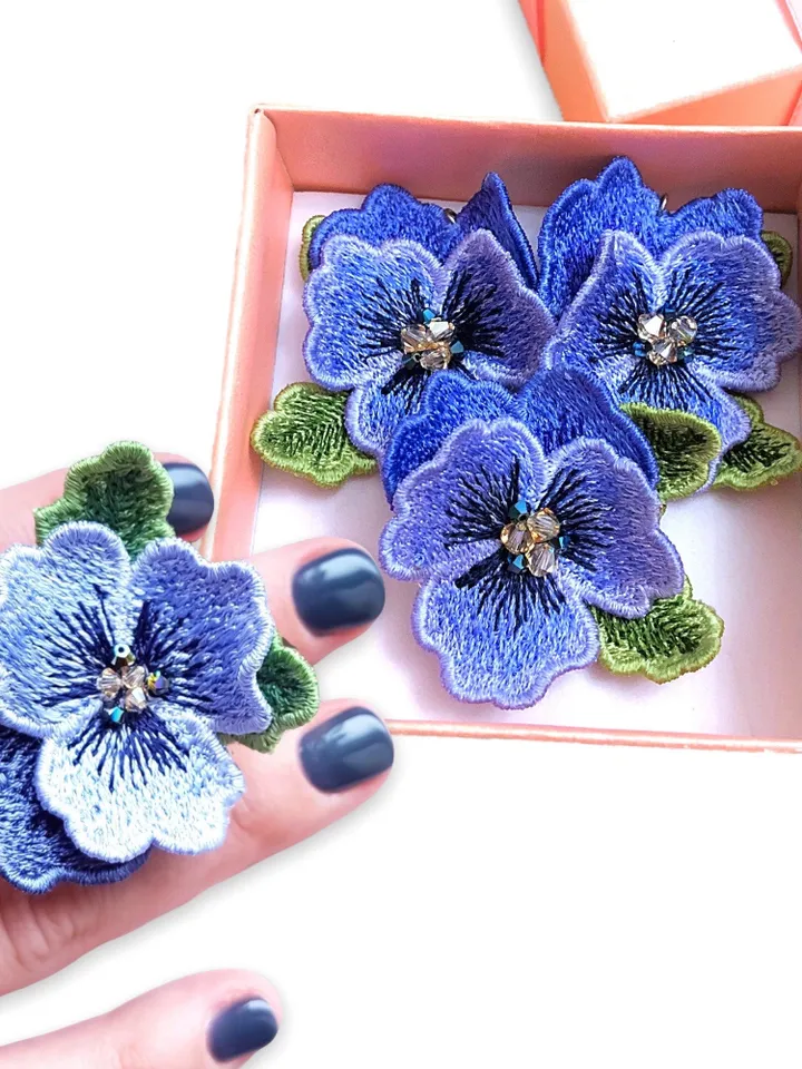 Pansies FSL machine embroidery designs Free standing lace embroidery pattern 3D flower embroidery motif Flower FSL embroidery Earrings FSL
