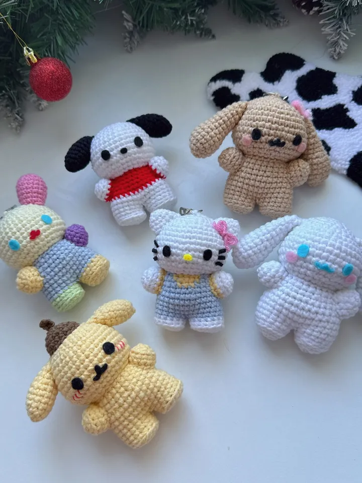 BIG SET 5 in 1 Sanrio crochet patterns, amigurumi set patterns, hello kitty, pochacco, pompompurin, usahana, cinnamoroll