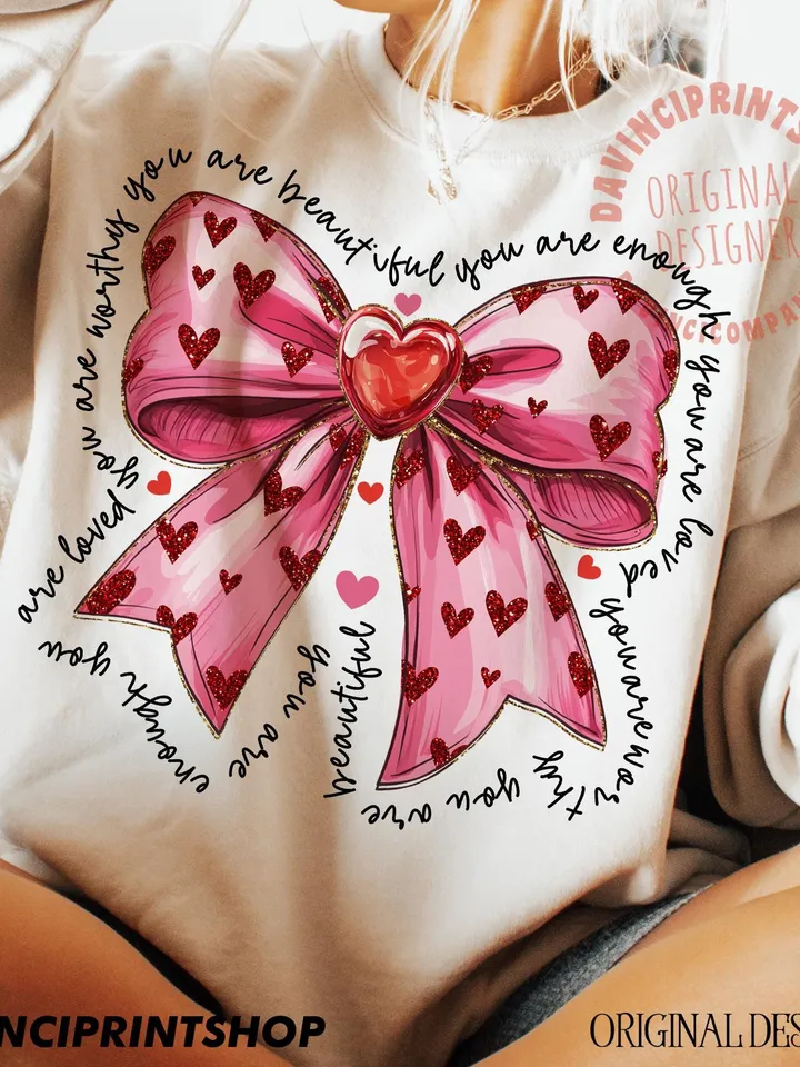 Pink valentine coquette heart png, You Are Enough, Loved, Worthy Png, Valentine Png, Glitter Valentine Png, Valentine coquette png, Love png