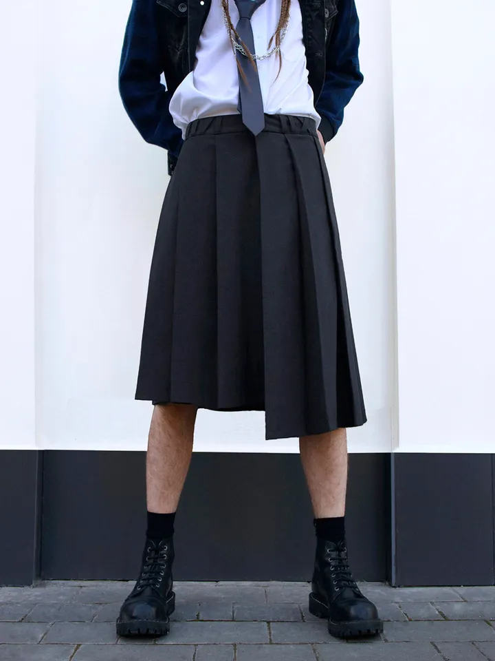 Men's "School Mood" asymmetrical pleated skirt \ Men's skirt \ kilt