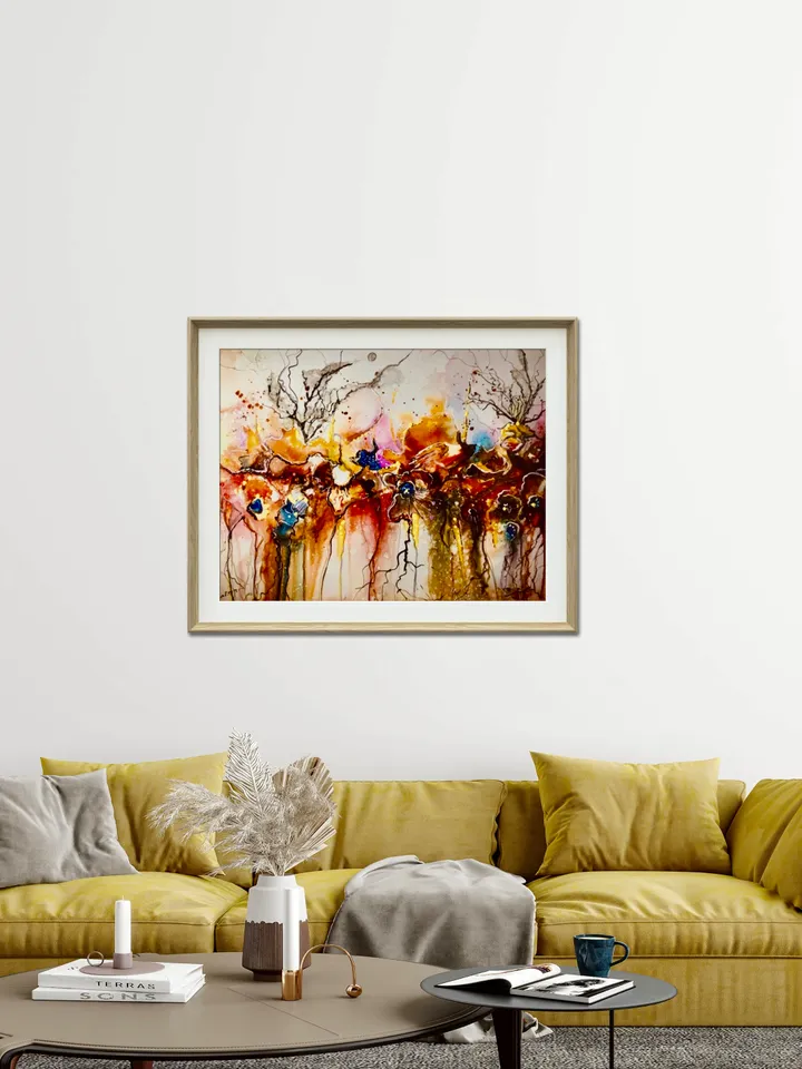 Photo paper poster from my original mix media artwork on yupo paper,colourful floral fantasy wall decoration,unique gift.