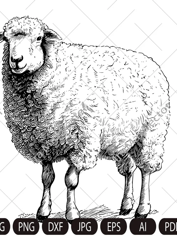Cute sheep SVG, Farm sheep,Sheep standing, Sheep Clipart, Sheep detailed, Sheep printable, Farm animals, Livestock