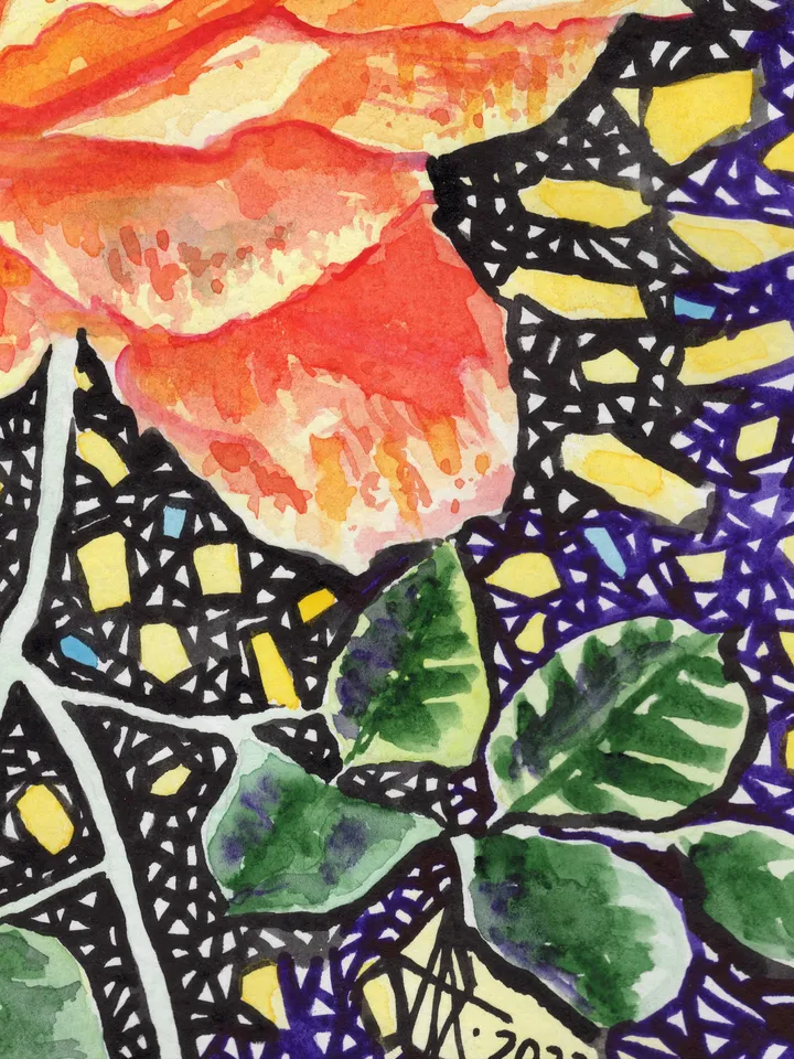 Yellow-orange rose. Original author's watercolor painting.