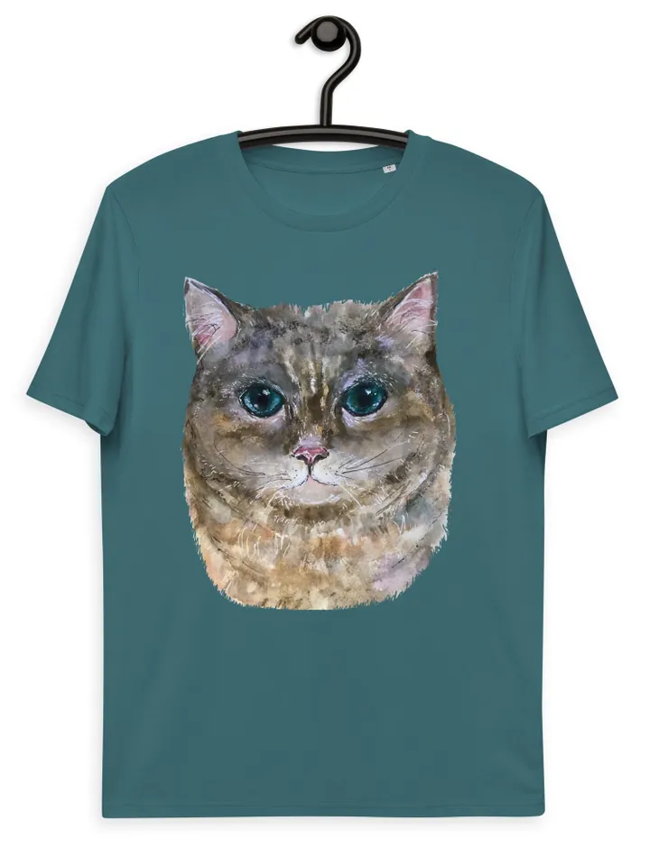 Cat t shirt,Grey cat Unisex organic cotton designer t-shirt made with my original watercolor painting,funny animals wearable gifts for her.