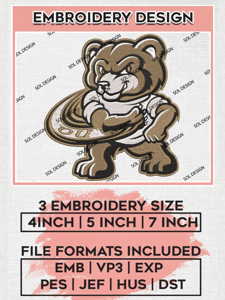 Oakland Golden Grizzlies Football Team Funny Mascot Logo Embroidery Design Files, NCAA Oakland Golden Grizzlies Machine Embroidery, NCAA Teams, Game Day, 3 sizes, NCAA Machine embroidery designs, Digital Download