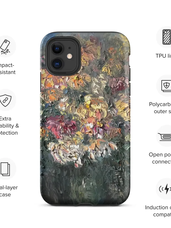 Chrysanthemums in a vase Tough iPhone case made with my original oil painting.