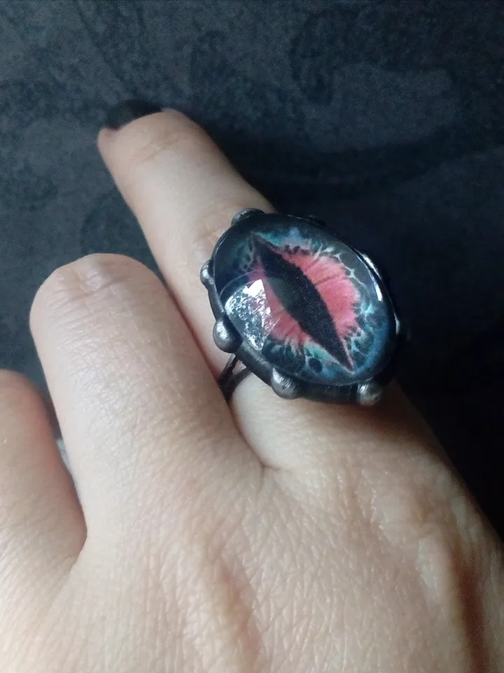 Chunky evil eye, black stained glass ring, Third eye witch ring, Halloween ring, Cat eye ring, Dragon eye ring