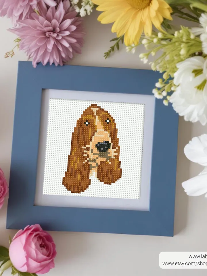 Mini Basset Hound dog Cross stitch patterns, animal, Abstract, pet, beginner counted, modern, gift DIY, embroidery, instant Digital PDF