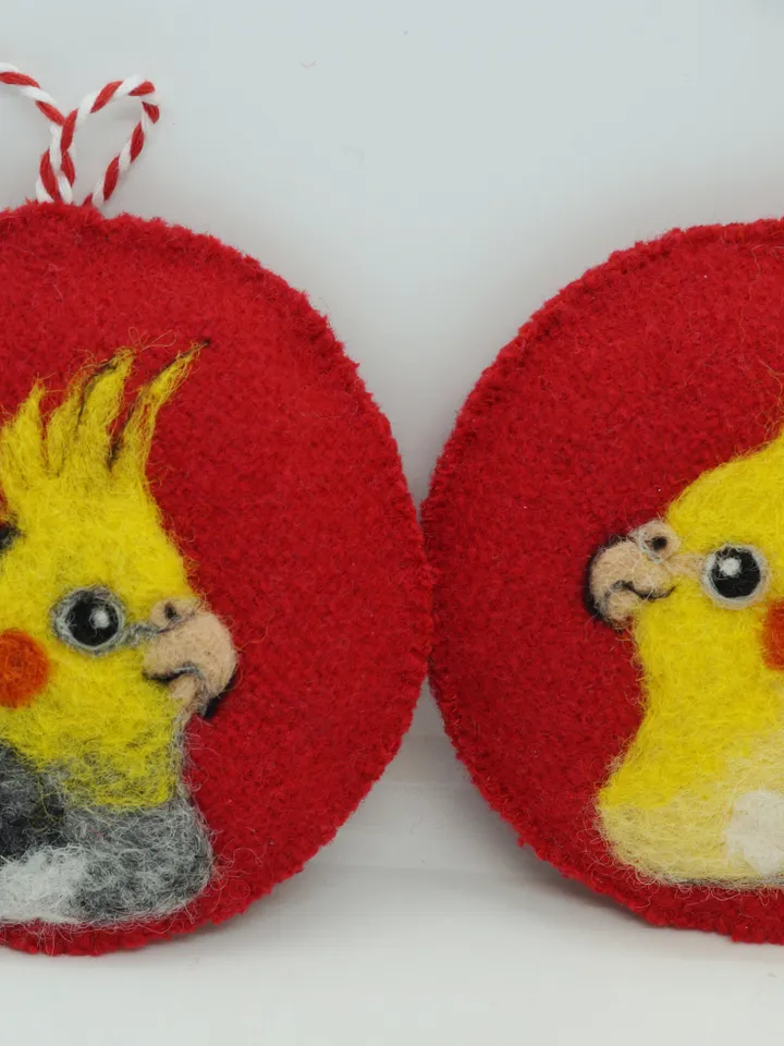 Gray cockatiel Christmas ornament, pet portrait, made to order