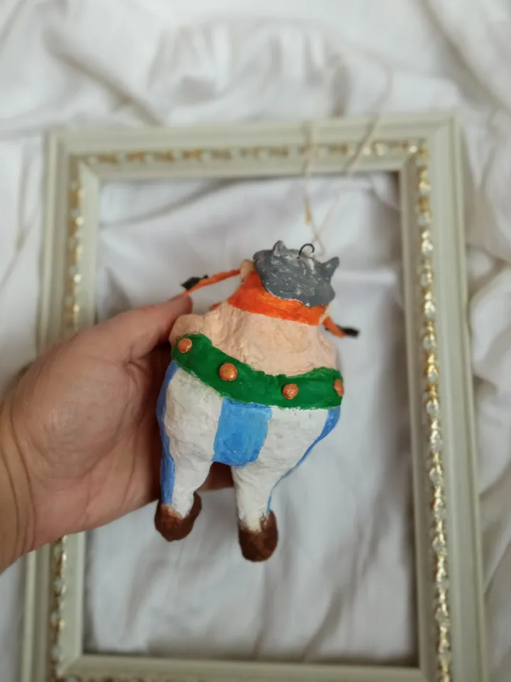 Christmas Ornaments- Obelix. Handmade Art Doll. Xmas tree toy Spun cotton doll.