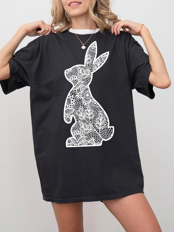 Lace Bunny Easter Png, Easter Png, Floral Bunny Png, Floral Chinoiserie Png, Bunny png, Girly easter png, Spring png, Lace Bunny Png