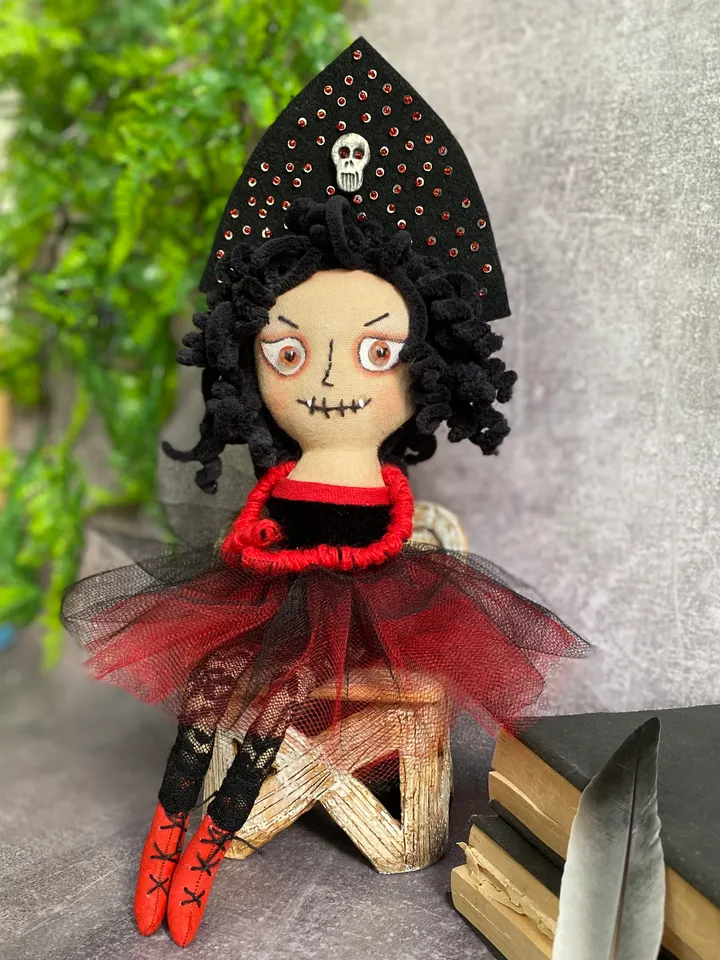 Vampire Textille Doll, Decoration Doll, Gothic Doll, Handmade, Halloween decor, Magic Gift