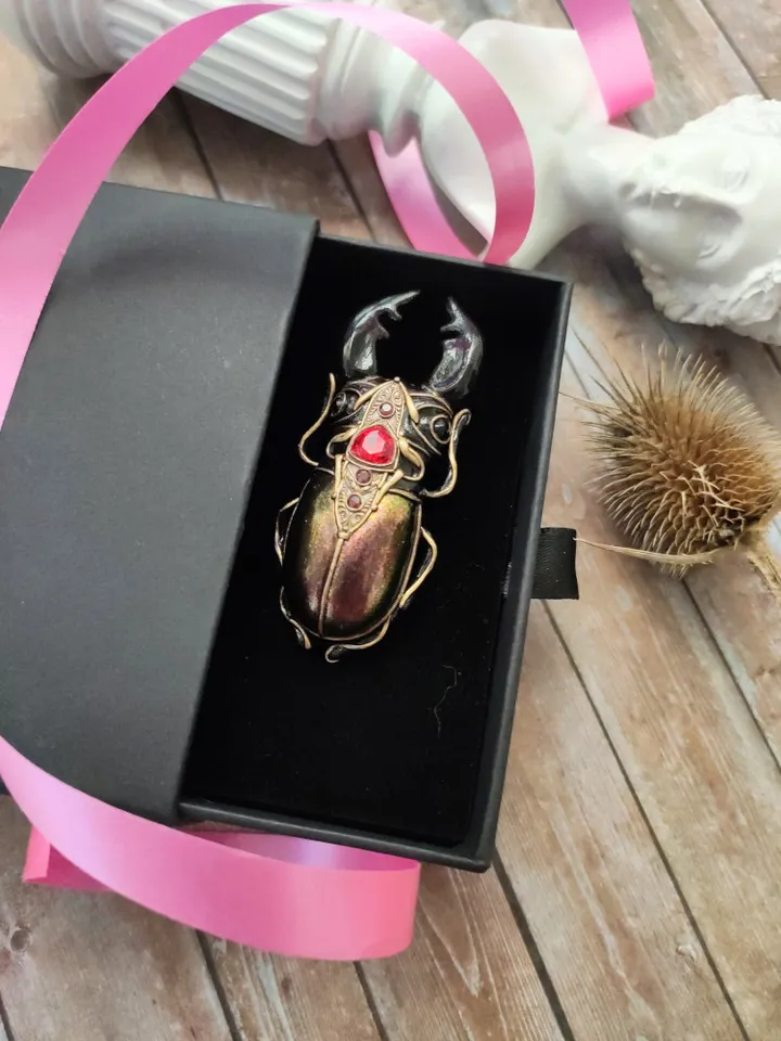 Stag Beetle, Big Beetle, Beetle Brooch, Green Beetle, Insect brooch