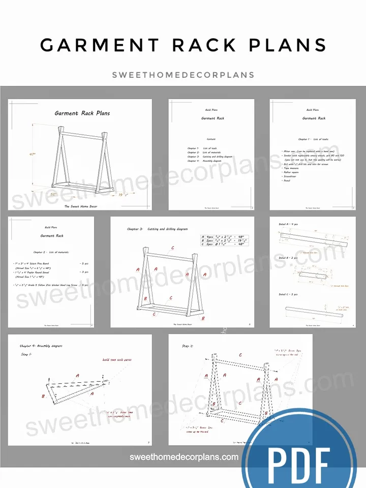 Diy garment rack plans pdf. Childrens dress up storage frame. Small clothes wooden rack for kids bedroom.