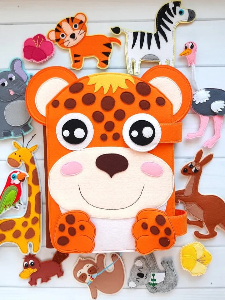 Jungle Quiet Book pattern PDF, Felt book pattern, Soft montessori book template, Felt jungle animals pattern, Felt Activity Book pdf ideas