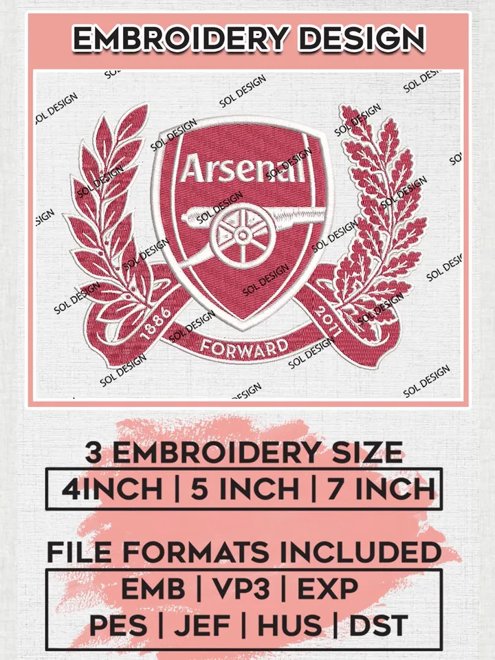 Arsenal Machine Embroidery Design Files, Premier League Embroidery files, EPL Arsenal Logo, Football, Digital Download