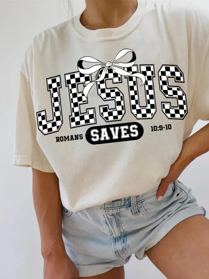 Jesus Saves PNG Digital Design Download, amen png, romans png, christian png, pray png, bible verse png, single color png, retro png