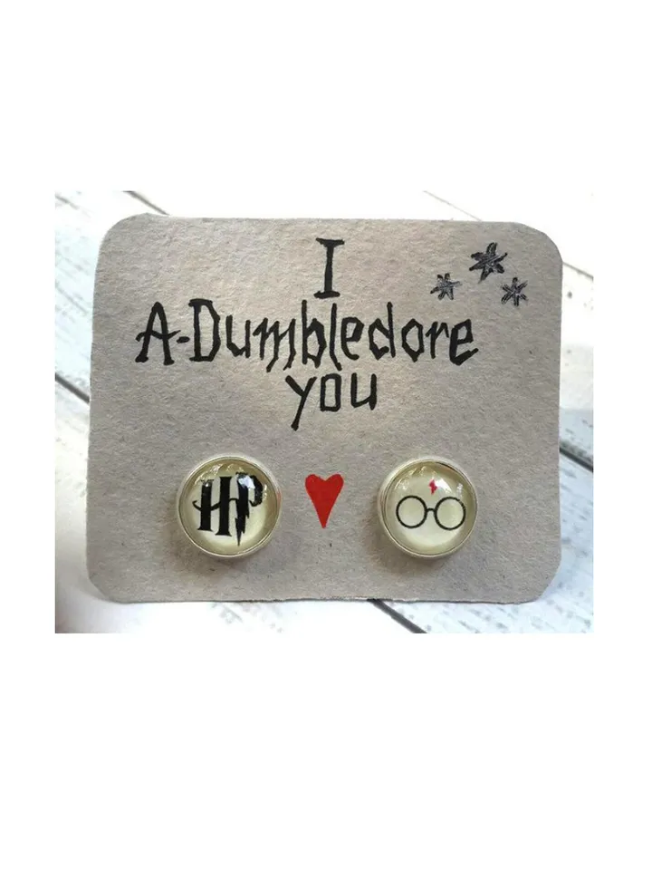 I A-Dumbledore you earrings, Harry Potter Earrings, Harry Potter studs gift with glass cabochon
