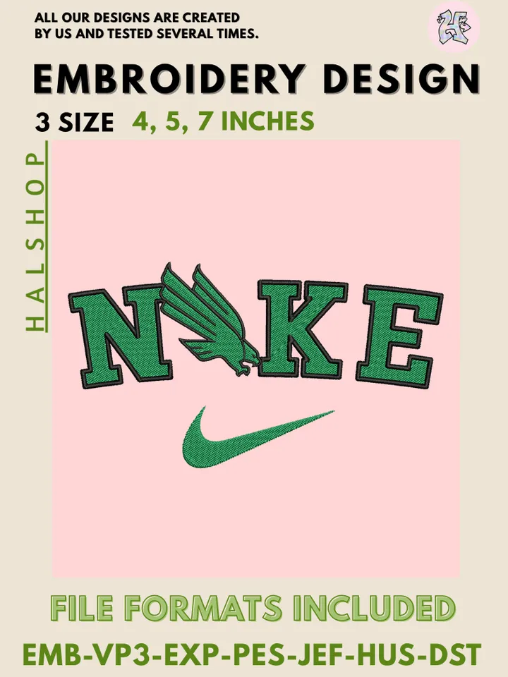 NCAA North Texas Mean Green Nike Logo – Digital Embroidery File, Machine Embroidery Design, NCAA Teams