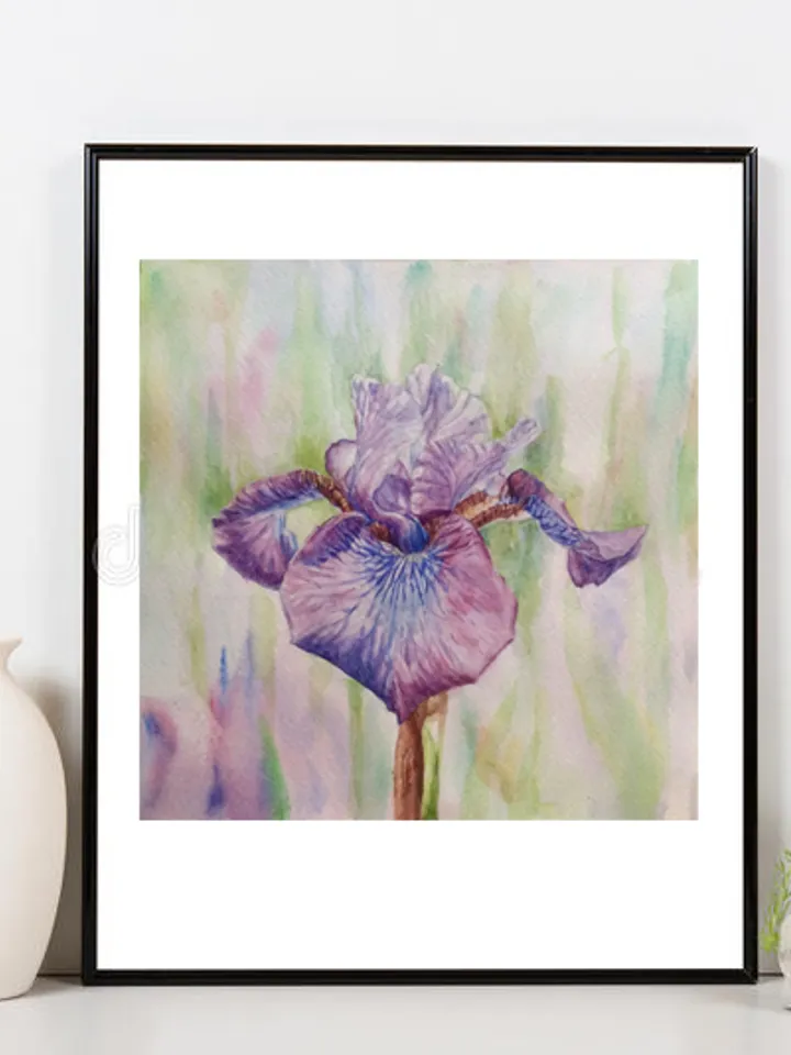 Lilac iris Flower Original Wall Art Painting Watercolor Artwork picture floral