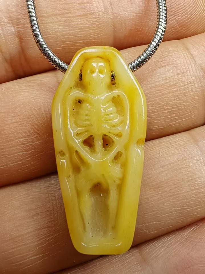Authentic Yak Bone Carved Skeleton Pendant,Protective Charm,Gandhanra Old Tibetan Amulet,Spiritual Necklace,32mm × 15mm