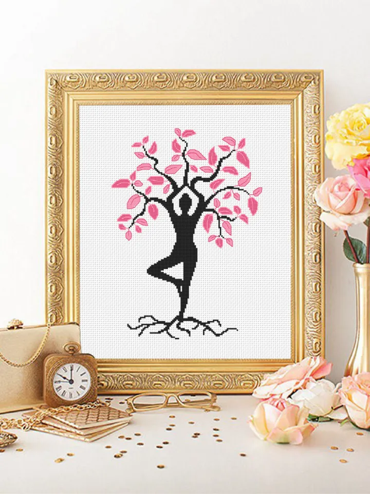 Yoga tree of life cross stitch pattern PDF Woman tree cross stitch Instant download PDF, Yoga decor, Nature yoga cross stitch chart #M191