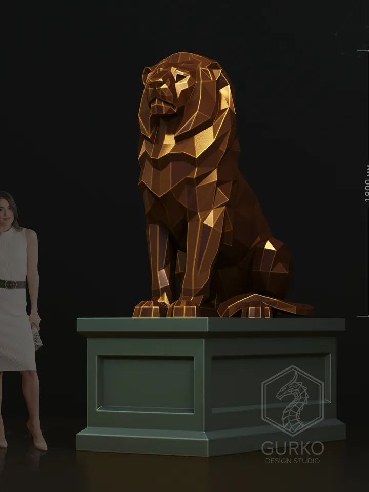 Sitting Lion Metal Papercraft, Cat, DXF, PDF, Digital Template Download, Gurko, Pepakura, Welding Low Poly 3D Origami, DIY Metal Sculpture