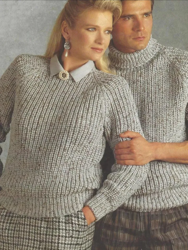 Sweater chunky women men knitting patterns polo neck sweater