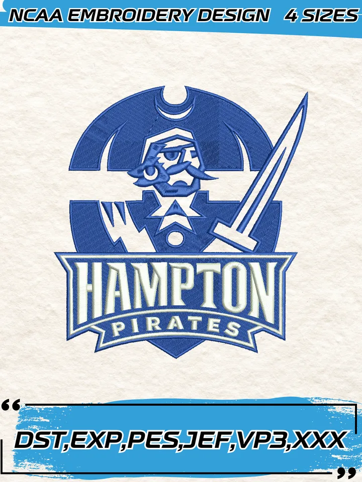 Hampton Pirates Logo Embroidery Design,NCAA Logo Embroidery Design,Machine Embroidery Design File,4 Sizes, Digital Download