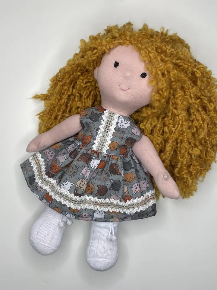 Waldorf doll ready to ship, Red hair handmade textile doll, Christmas gift for a girl, Organic eco friendly Stainer doll