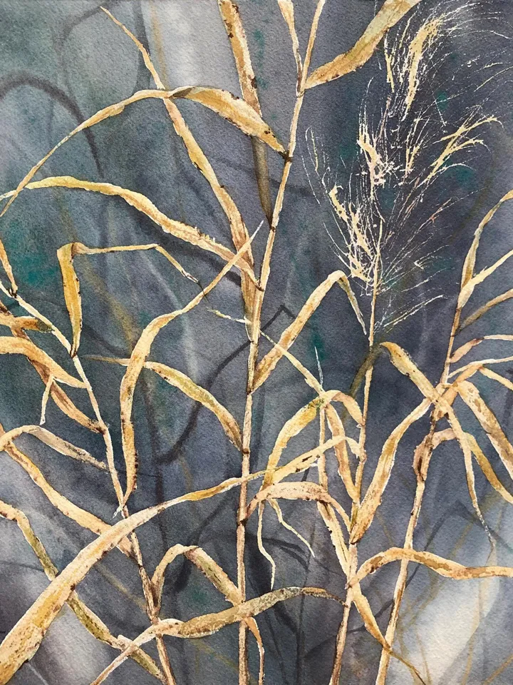 Wildflowers Original Painting Leaves Watercolor Plants Painting Grass Wall Art Prairie Grass