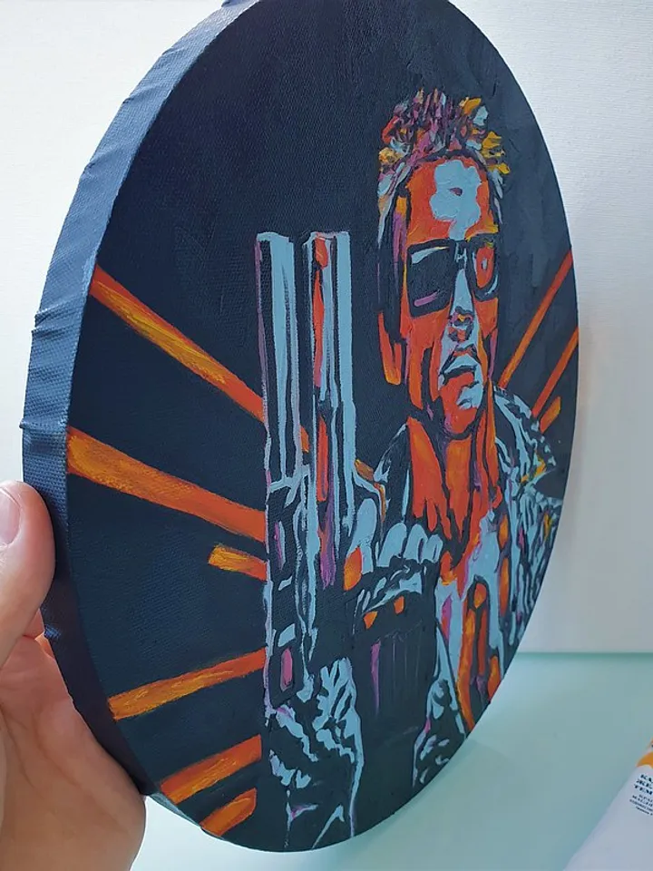 Terminator Painting Movie Original Art Fan Wall Art Schwarzenegger Oil Painting