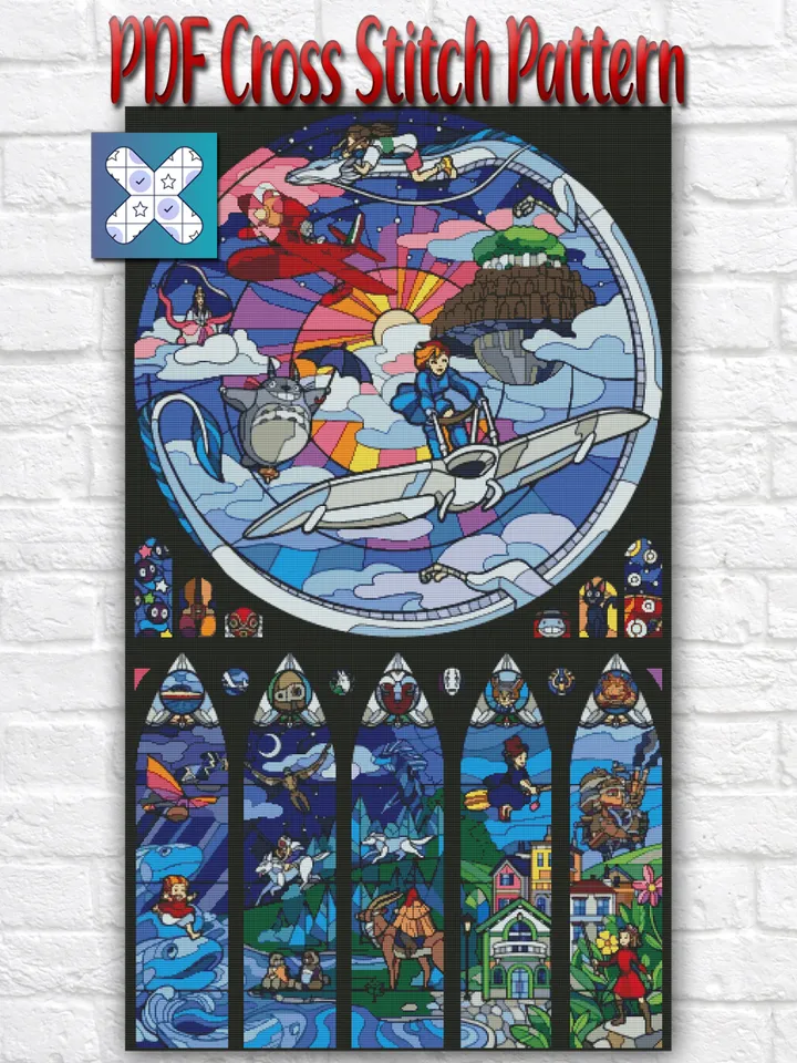 Anime Cross Stitch Pattern / Totoro Cross Stitch Pattern / Stained Glass Cross Stitch Pattern / Modern Instant PDF Chart