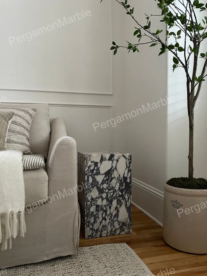 Calacatta viola Marble cube table marble cube coffee table nightstand or side table, handmade
