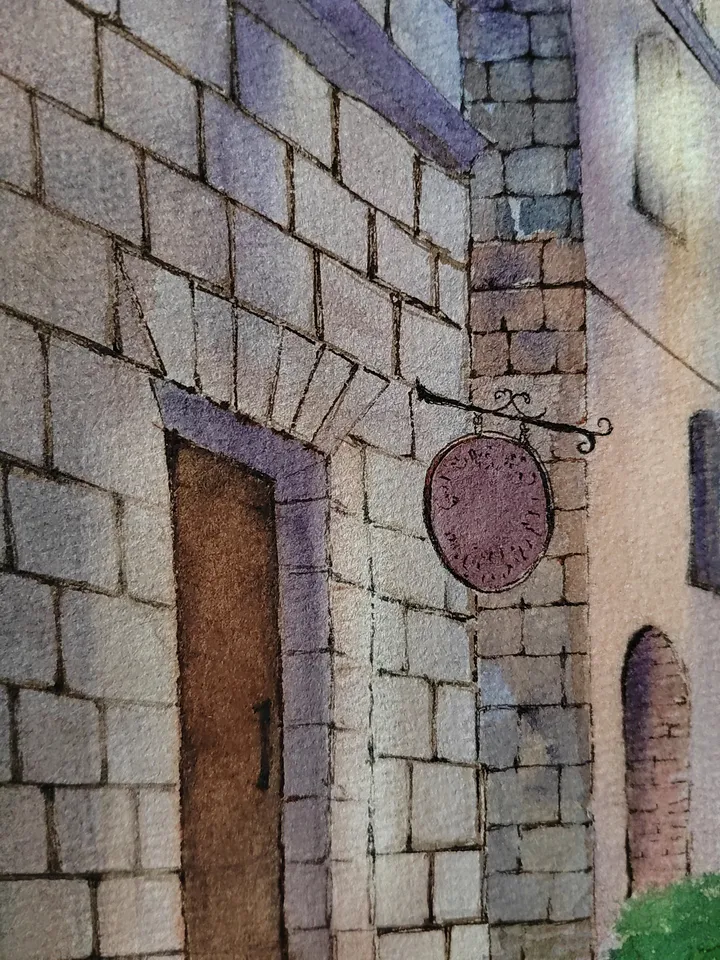 Original Watercolor Painting Urban Landscape Art Rainy Morning Street Artwork 30x40 Old Town Picture by SoftWaves