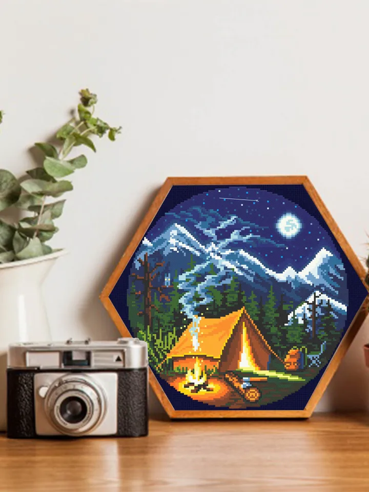 Nature landscape cross stitch pattern download PDF Camping tent embroidery PDF Travel Adventure awaits xstitch chart Nature lover gift #L1