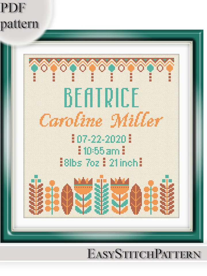 Anniversary cross stitch. Birthday cross stitch pattern. Boho Cross Stitch. Border cross stitch.