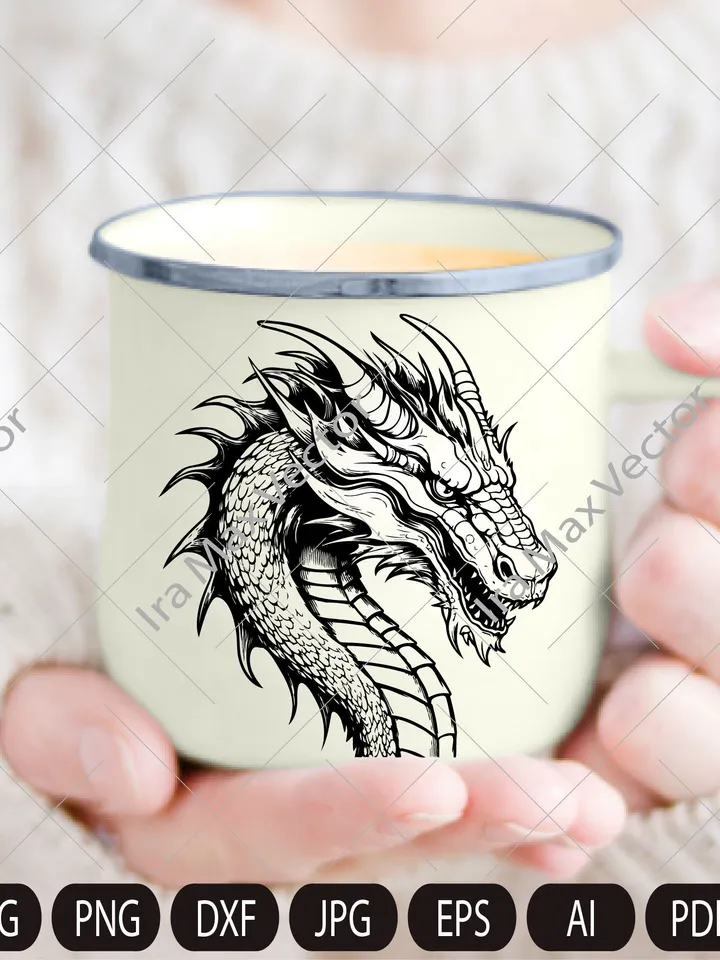 Dragon portrait svg, Dragon head svg, Dragon face svg, Dragon detailed, Dragon vector, instant digital download