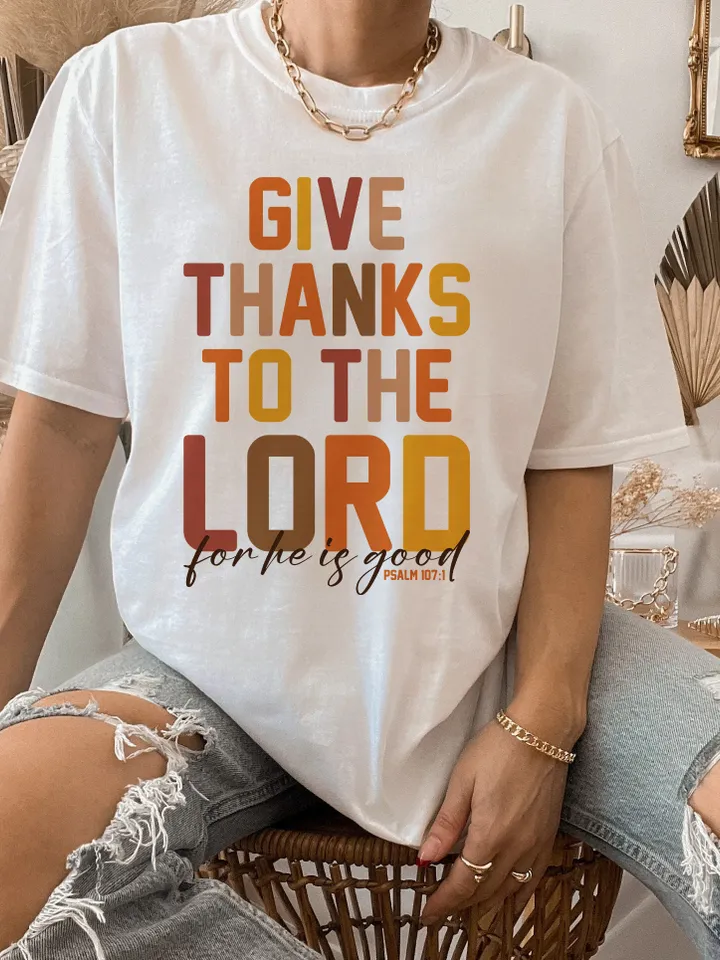 Psalm 107:1, Give Thank To The Lord svg PNG file, Thanksgiving sublimation file, Thankful svg, Retro Boho Thanksgiving svg png trendy