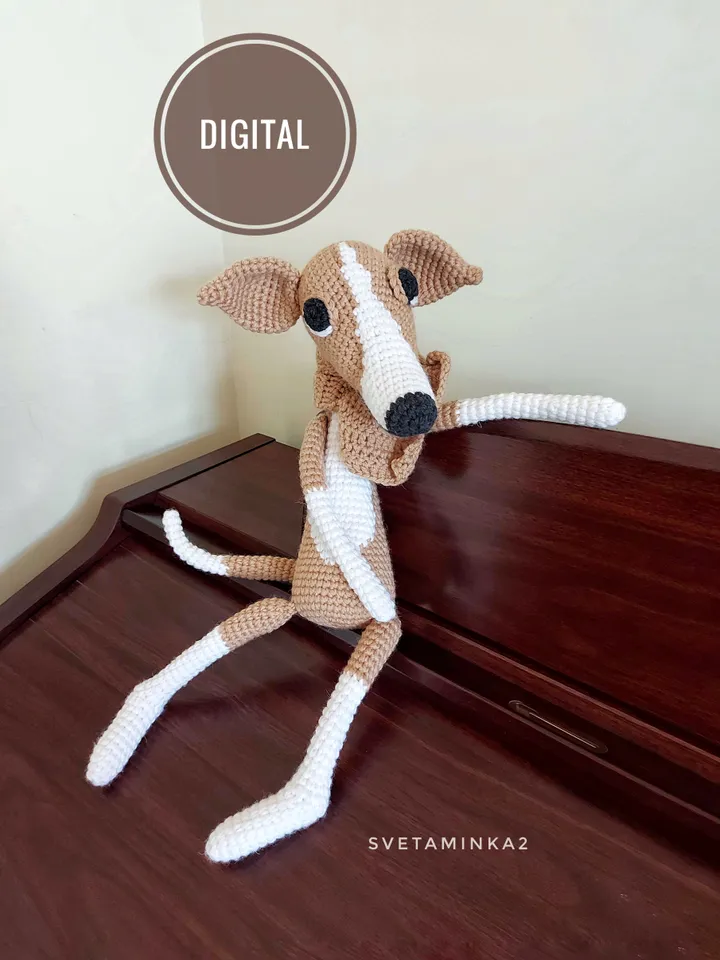 Greyhound Dog Crochet Pattern Amigurumi, Whippet, Italian Greyhound, Galgo, Sighthound, Lurcher. Digital Download. PDF.