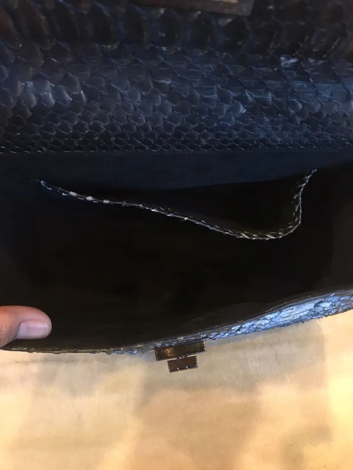 Top handle black w white classy genuine python skin bag | exotic leather bags | Elegant women purse | snake skin bag | designer leather bag