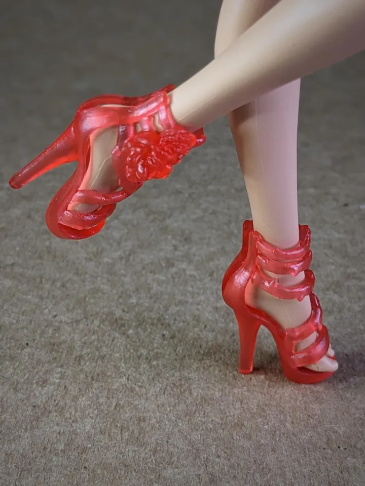 Red transparent sandals with high heels for 10.5 inch female dolls (MH, EAH)
