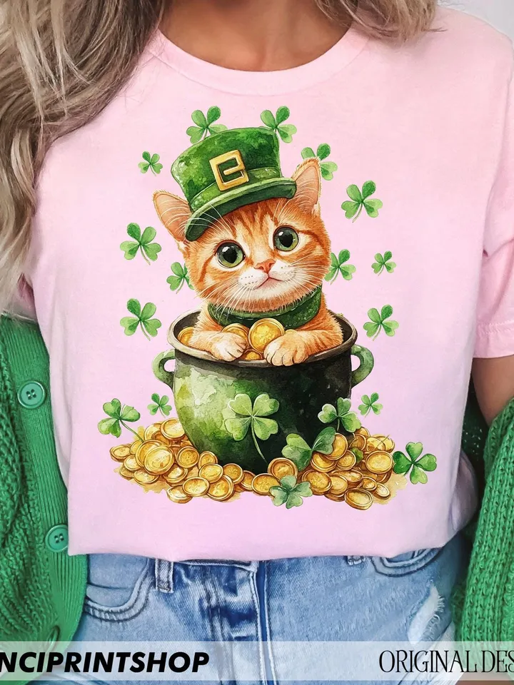Cute St Patrick's Day Png, St Patrick's Cat png, St Patricks Day Cat Lover Png, Shamrock png, St Patrick's Day png, Cat Lover png, Irish png