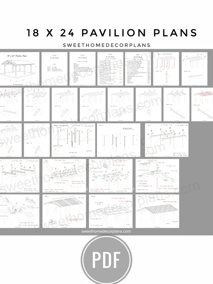 Diy 18 x 24 gable pavilion plans pdf. Carport plans. Patio gazebo plans. Backyard timber frame plans for outdoor. Wooden outdoor gazebo plans. Garage plans.