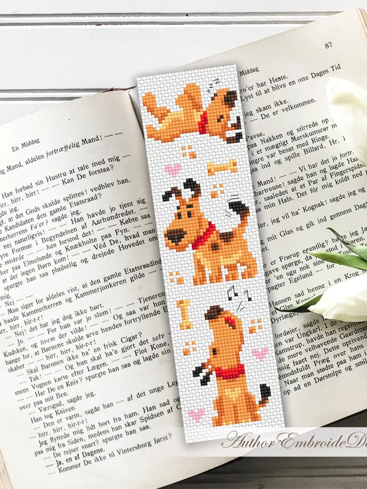 Dog bookmark cross stitch pattern PDF download Funny pet cross stitch chart, Simple bookmark pattern digital PDF, Dog lover bookmark #B463