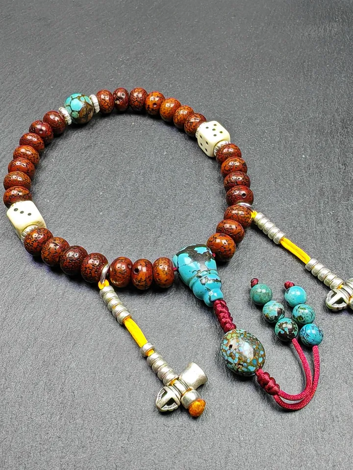 Gandhanra Authentic Tibetan Handhold Wrist Mala - 10mm Old Lotus Seed Beads Bracelet - Best Portable Buddhist Prayer Beads for Meditation