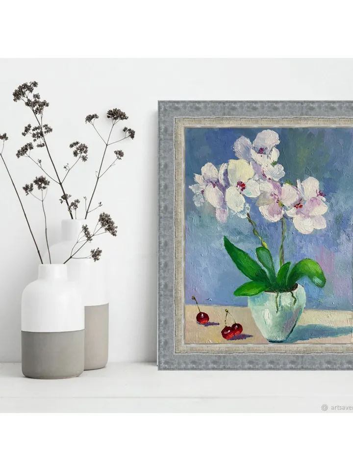 White Orchid Painting, Floral Wall Art, Original Flower Oil Painting