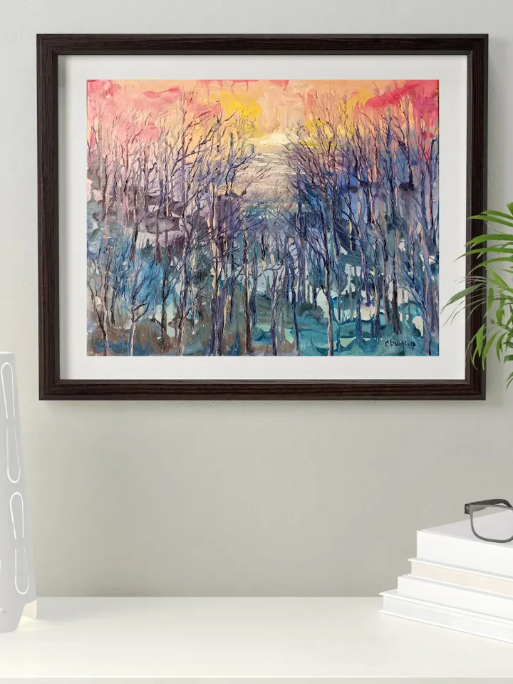 Lake Sunset Forest Art Original Oil Painting Abstract Sea Artist Svinar Oksana