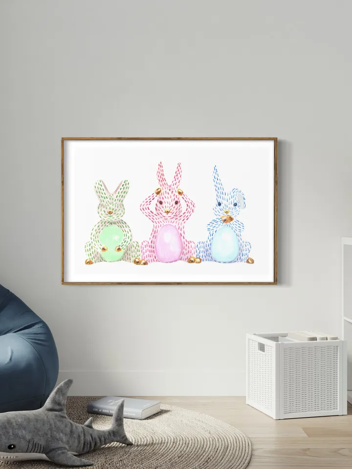 Rabbit Easter Chinoiserie Watercolor Painting Print Easter Bunny Rabbit Gift Print Rabbit Poster Cute Bunny Print Easter Egg Gift Wall Print